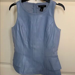 Blue Peplum faux leather shirt